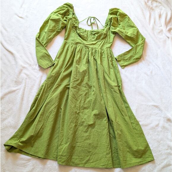 Nasty Gal Green Ruched Bust Open Tie Back Long Sleeve Fitted Midi Dress, size 6 - Picture 5 of 14